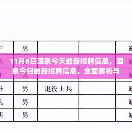 11月6日酒泉最新招聘信息全面解析与用户体验报告