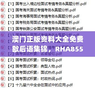 澳门正版资料大全免费歇后语集锦，RHA855.09管理版状况解析