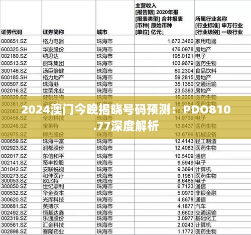 2024澳门今晚揭晓号码预测：PDO810.77深度解析