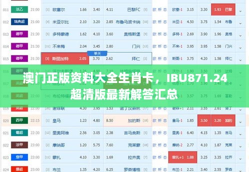 澳门正版资料大全生肖卡，IBU871.24超清版最新解答汇总