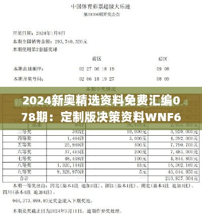 2024新奥精选资料免费汇编078期：定制版决策资料WNF698.72