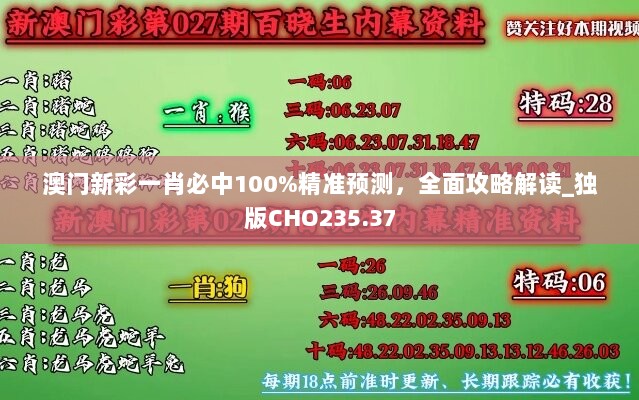 澳门新彩一肖必中100%精准预测，全面攻略解读_独版CHO235.37