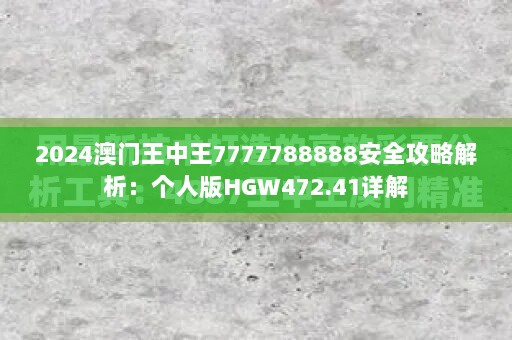 2024澳门王中王7777788888安全攻略解析：个人版HGW472.41详解