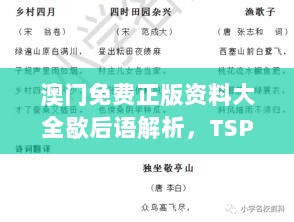 澳门免费正版资料大全歇后语解析，TSP789.56先锋版综合计划鉴赏