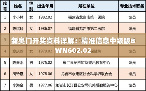 新奥门开奖资料详解：精准信息中级版BWN602.02