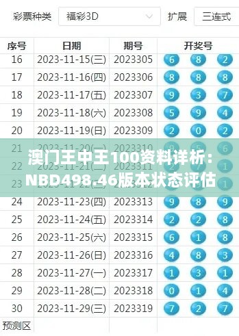 澳门王中王100资料详析：NBD498.46版本状态评估解读