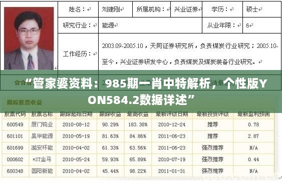 “管家婆资料：985期一肖中特解析，个性版YON584.2数据详述”