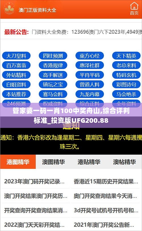 管家婆一码一肖100中奖舟山,综合评判标准_投资版UFG200.88