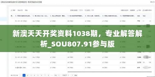 新澳天天开奖资料1038期，专业解答解析_SOU807.91参与版