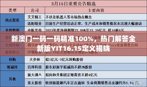 新澳门一码一码精准100%，热门解答全新版YIT16.15定义揭晓