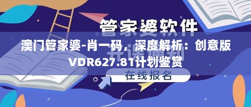 澳门管家婆-肖一码，深度解析：创意版VDR627.81计划鉴赏