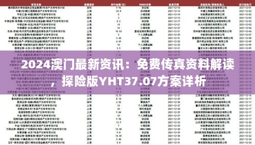 2024澳门最新资讯：免费传真资料解读，探险版YHT37.07方案详析