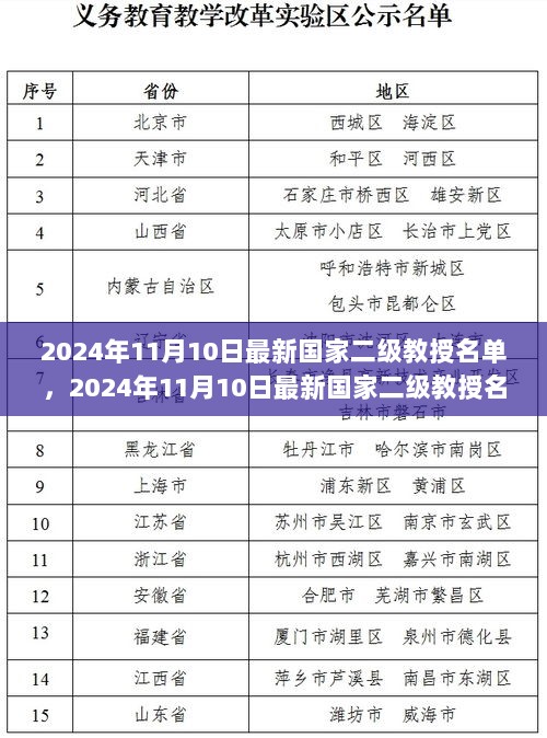 2024年11月10日最新国家二级教授名单揭晓，学术精英的荣誉与责任