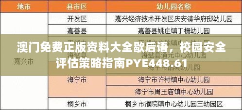 澳门免费正版资料大全歇后语，校园安全评估策略指南PYE448.61