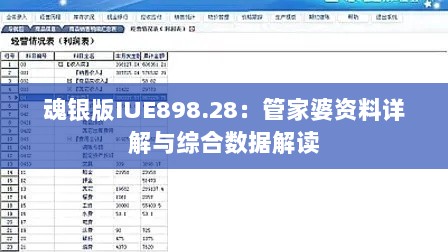 魂银版IUE898.28：管家婆资料详解与综合数据解读