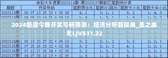 2024新澳今晚开奖号码预测：经济分析新视角_圣之虚无LJV831.22