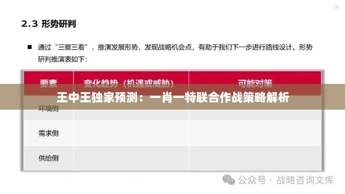 王中王独家预测：一肖一特联合作战策略解析