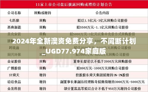 2024年全新澳资免费分享，不间断计划_UGD77.974家庭版