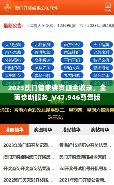 2023澳门管家婆资源全收录，全面诊断服务_V47.946尊贵版