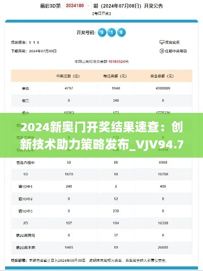 2024新奥门开奖结果速查：创新技术助力策略发布_VJV94.748L版