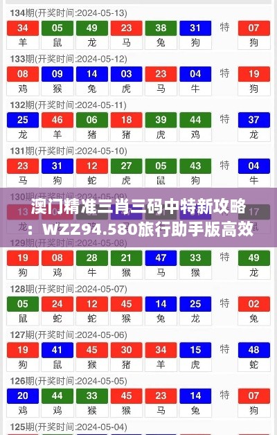 澳门精准三肖三码中特新攻略：WZZ94.580旅行助手版高效规划