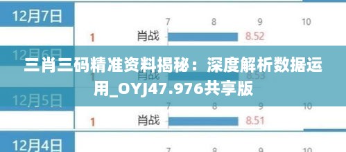 三肖三码精准资料揭秘：深度解析数据运用_OYJ47.976共享版