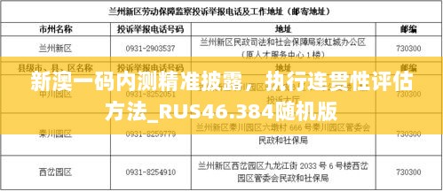 新澳一码内测精准披露，执行连贯性评估方法_RUS46.384随机版