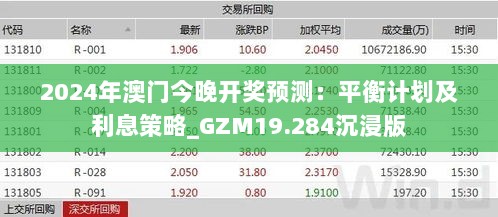 2024年澳门今晚开奖预测：平衡计划及利息策略_GZM19.284沉浸版