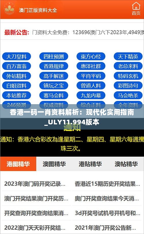 香港一码一肖资料解析：现代化实用指南_ULY11.994版本