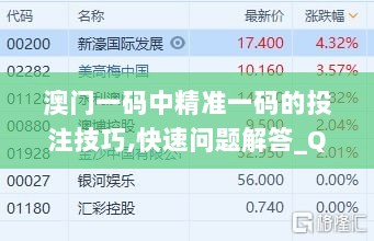 澳门一码中精准一码的投注技巧,快速问题解答_QDL33.118图形版