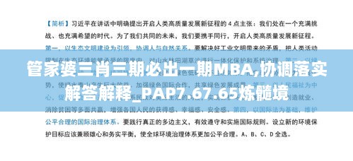 管家婆三肖三期必出一期MBA,协调落实解答解释_PAP7.67.65炼髓境