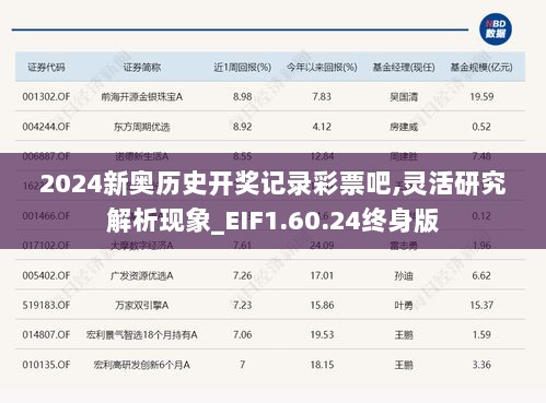 2024新奥历史开奖记录彩票吧,灵活研究解析现象_EIF1.60.24终身版