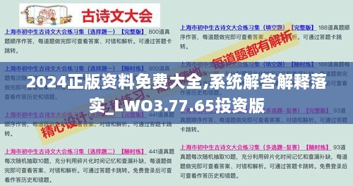 2024正版资料免费大全,系统解答解释落实_LWO3.77.65投资版