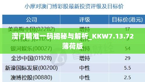 澳门精准一码揭秘与解析_KKW7.13.72薄荷版