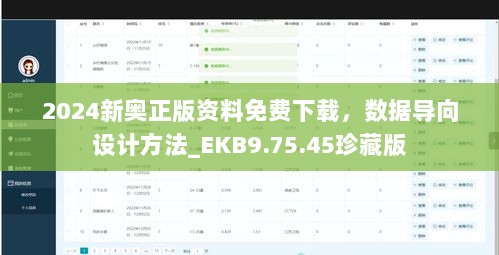 2024新奥正版资料免费下载，数据导向设计方法_EKB9.75.45珍藏版