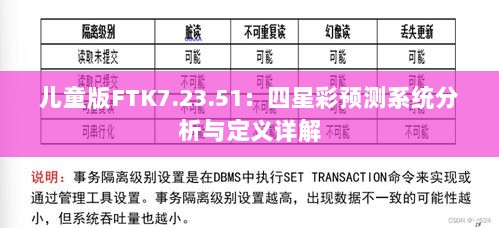 儿童版FTK7.23.51：四星彩预测系统分析与定义详解