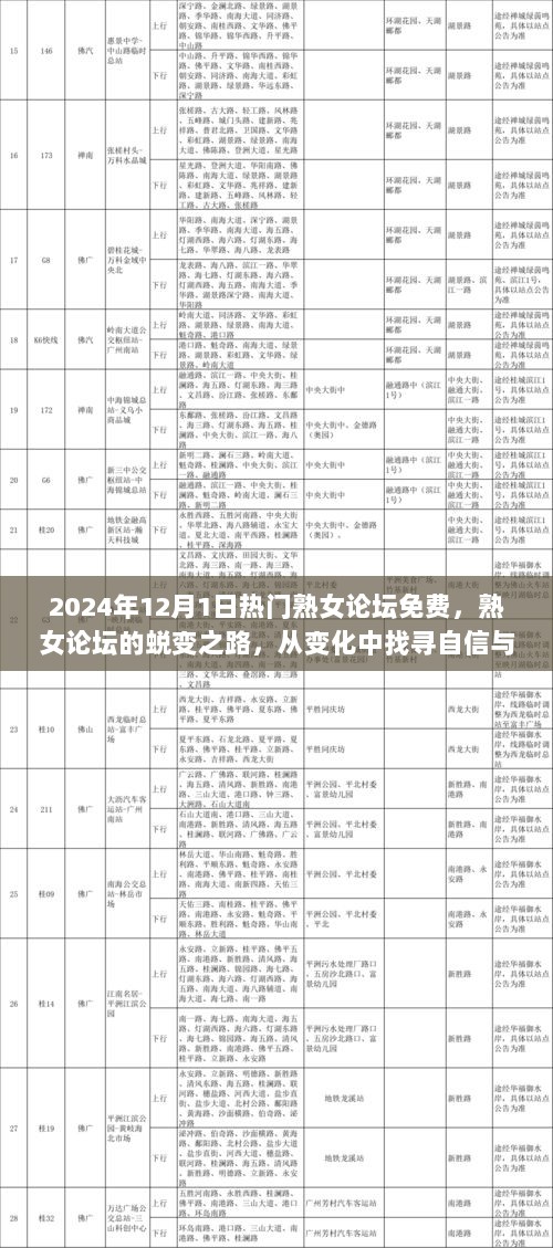 熟女论坛蜕变之旅，2024年12月1日见证自信与成就的免费交流平台