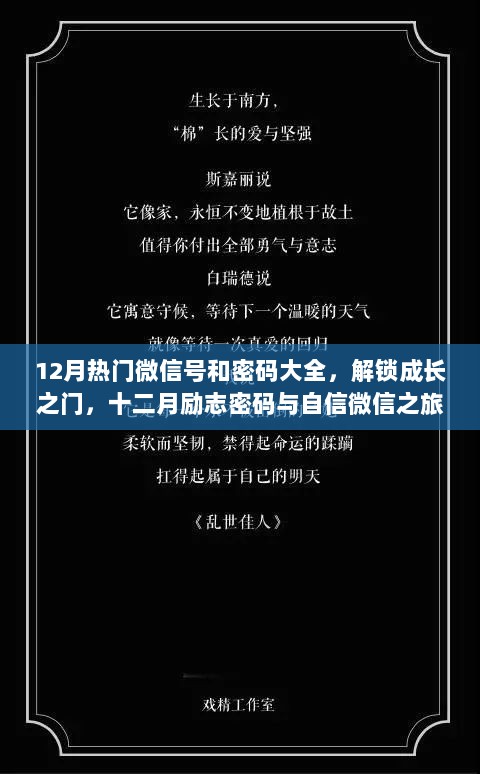 解锁成长之门，十二月热门微信密码大全与励志自信之旅