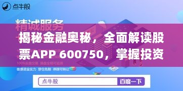 揭秘金融奥秘，全面解读股票APP 600750，掌握投资先机！