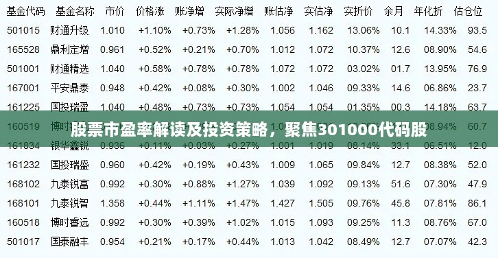 股票市盈率解读及投资策略，聚焦301000代码股