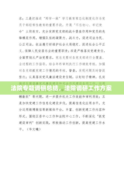 法院专题调研总结，法院调研工作方案 