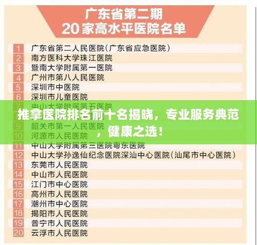 推拿医院排名前十名揭晓，专业服务典范，健康之选！