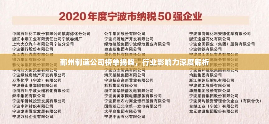 鄞州制造公司榜单揭晓，行业影响力深度解析