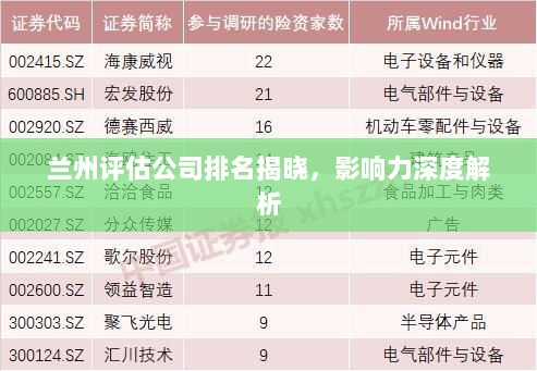 兰州评估公司排名揭晓，影响力深度解析