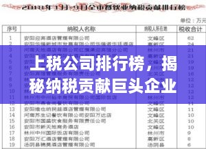 上税公司排行榜，揭秘纳税贡献巨头企业