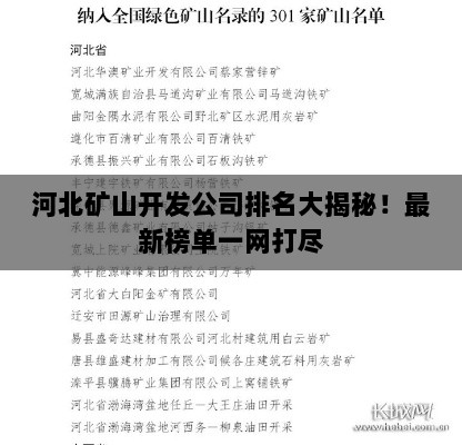 河北矿山开发公司排名大揭秘！最新榜单一网打尽